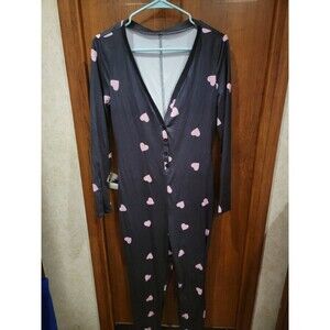 Ladies Romper Black with Pink Hearts Sz Small